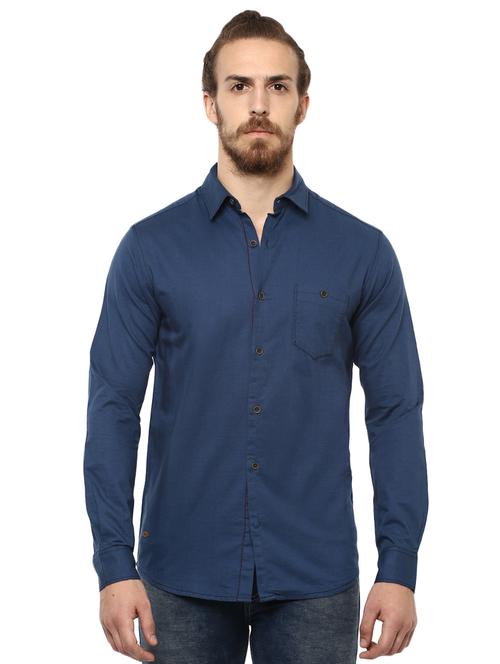 blue solid casual shirt - 15772868 -  Standard Image - 0