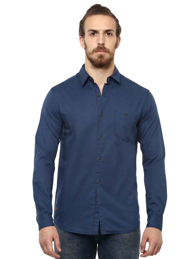 blue solid casual shirt - 15772868 -  Zoom Image - 0