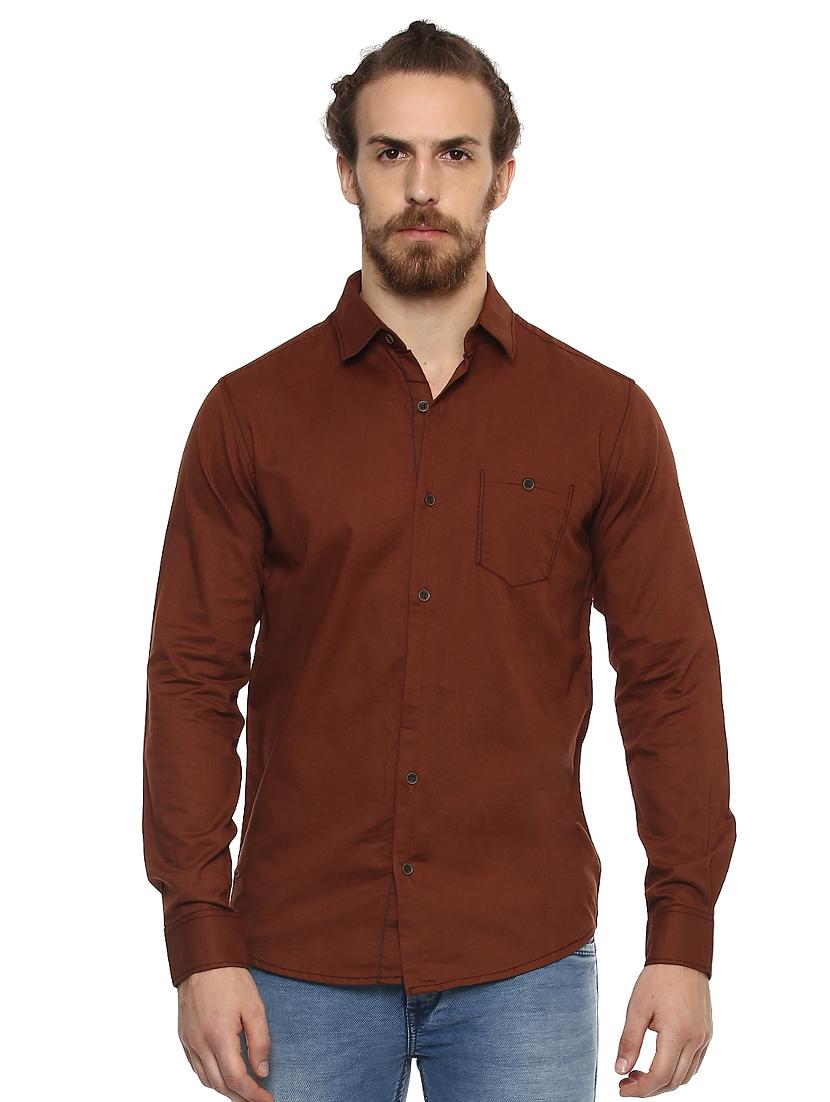 brown solid casual shirt - 15772870 - Zoom Image - 0