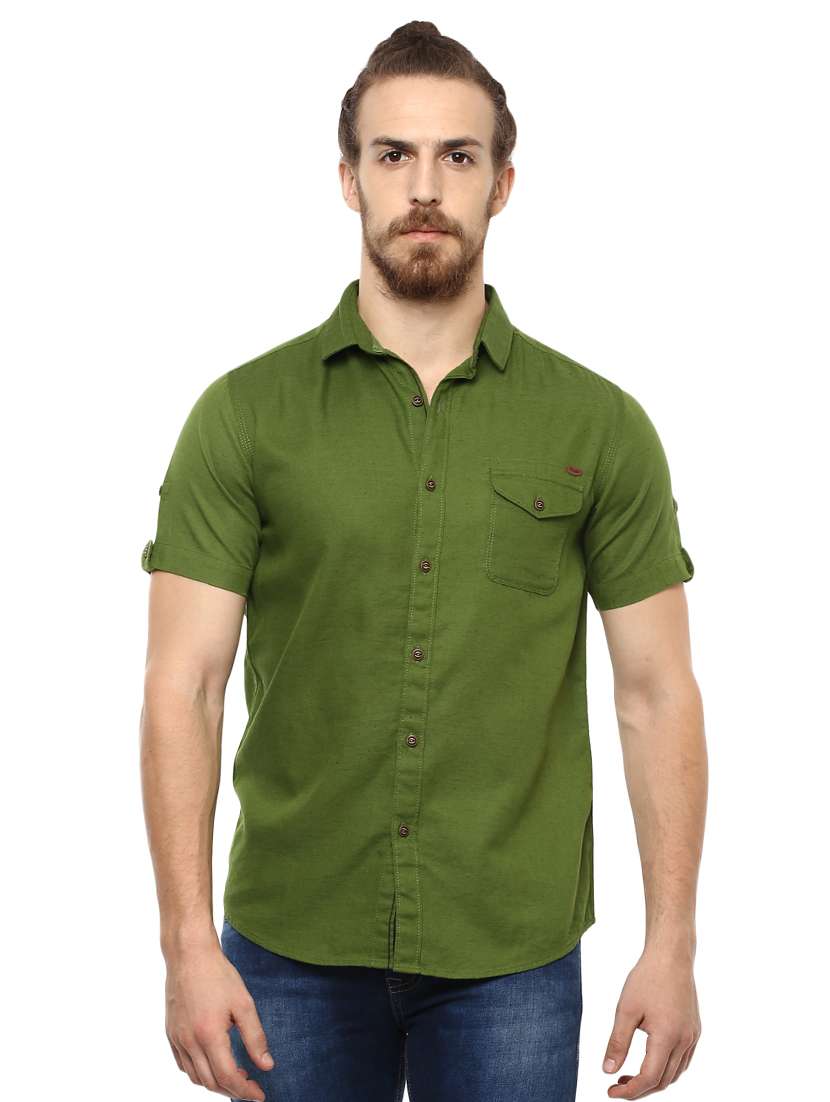 green solid casual shirt - 15772873 - Zoom Image - 0