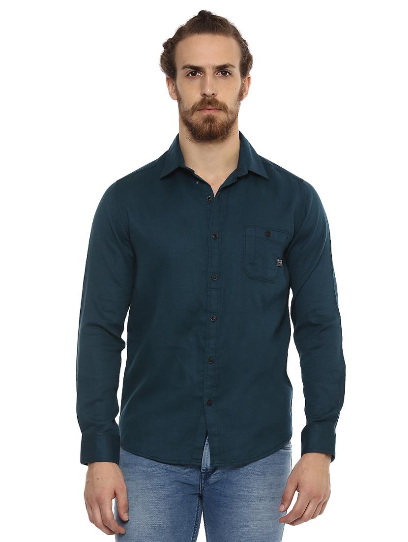 blue solid casual shirt - 15772881 -  Zoom Image - 0