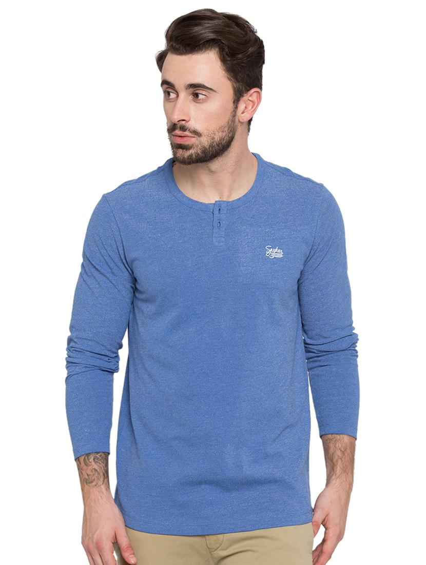 solid blue henley neck t-shirt - 15772884 -  Zoom Image - 0