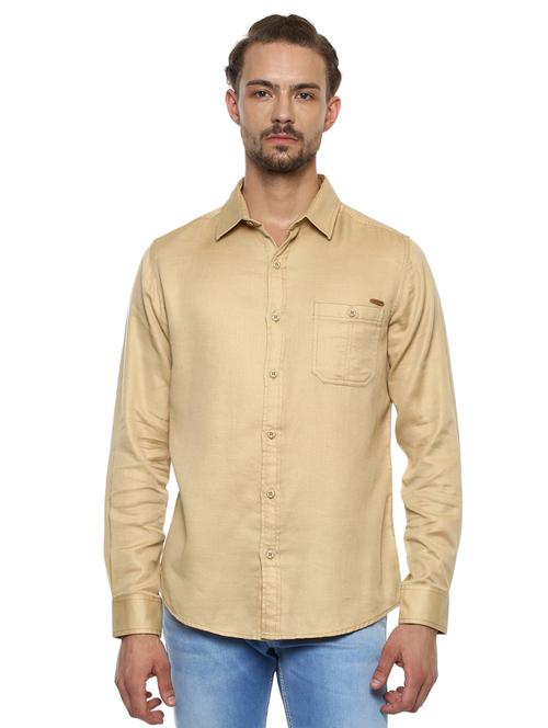 beige solid casual shirt - 15772885 - Standard Image - 0
