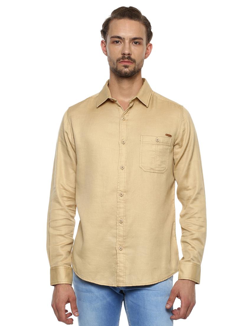 beige solid casual shirt - 15772885 - Zoom Image - 0
