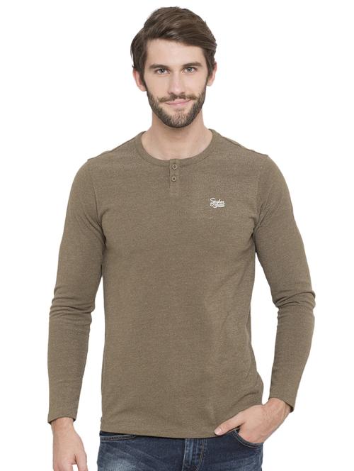 solid green henley neck t-shirt - 15772886 - Standard Image - 0