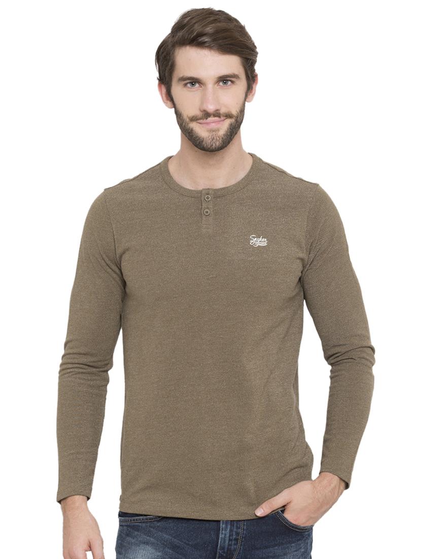 solid green henley neck t-shirt - 15772886 - Zoom Image - 0