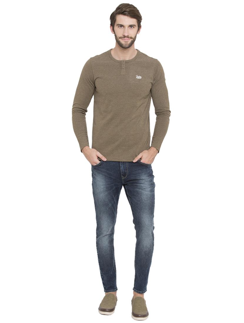 solid green henley neck t-shirt - 15772886 - Standard Image - 3