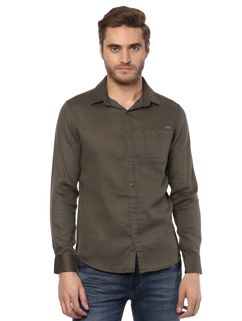 olive green solid casual shirt - 15772887 - Zoom Image - 0