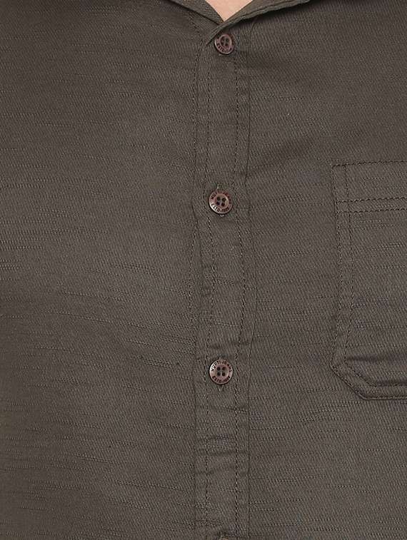 olive green solid casual shirt - 15772887 - Standard Image - 3