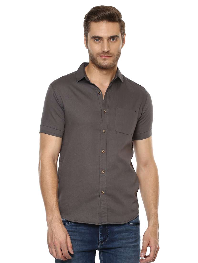 grey solid casual shirt - 15772902 - Zoom Image - 0