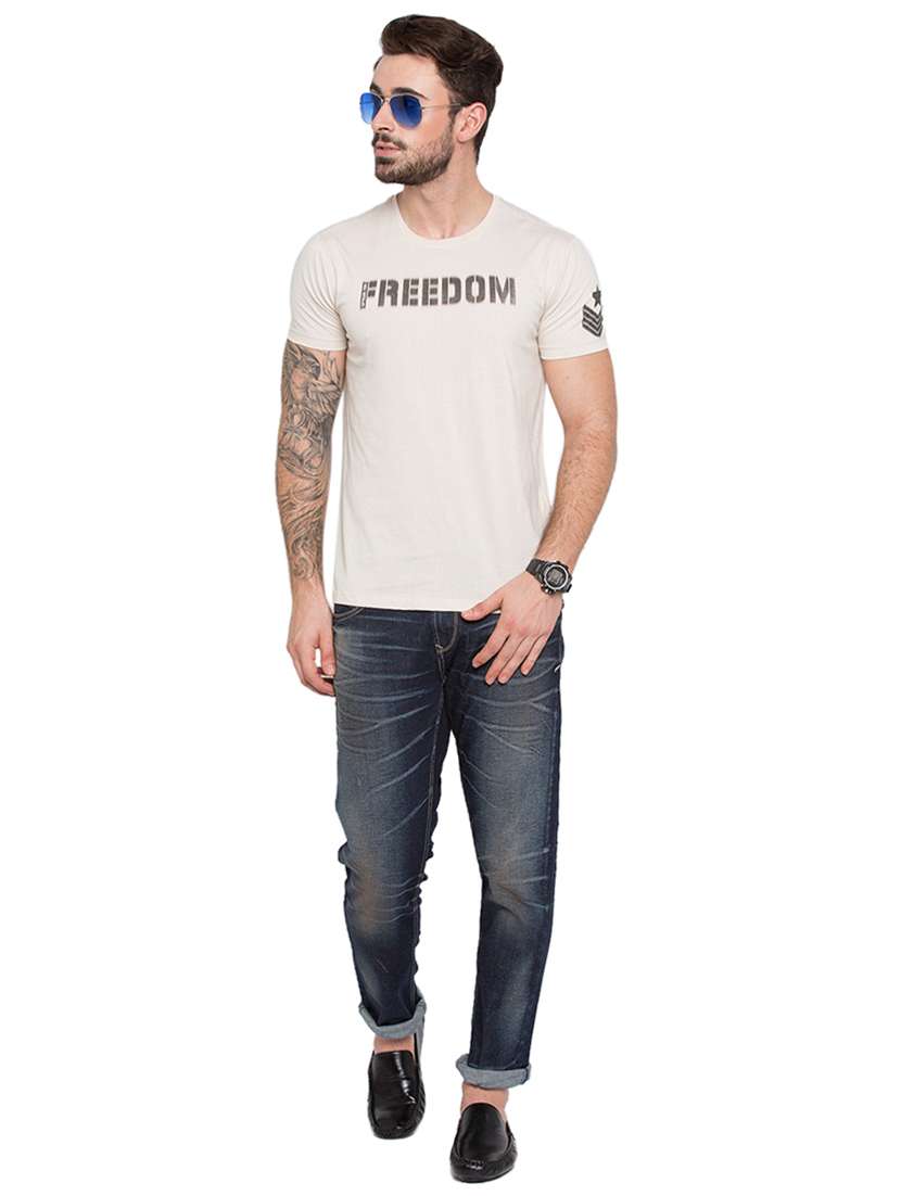 beige typographic chest print t-shirt - 15772907 -  Standard Image - 3