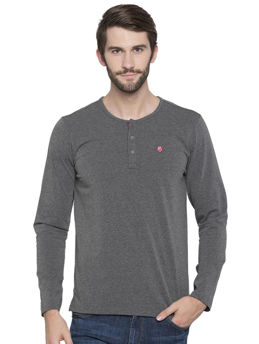 solid grey henley neck t-shirt - 15772915 - Zoom Image - 0