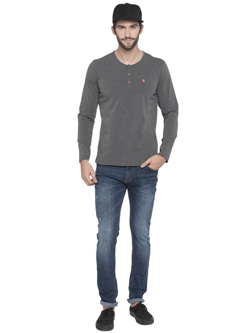 solid grey henley neck t-shirt - 15772915 - Standard Image - 3