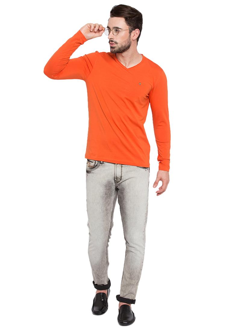 solid orange v-neck t-shirt - 15772929 - Standard Image - 3