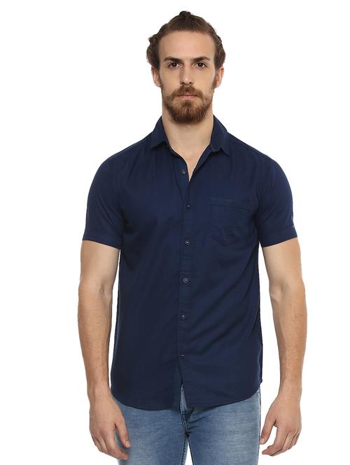 blue solid casual shirt - 15772937 -  Standard Image - 0