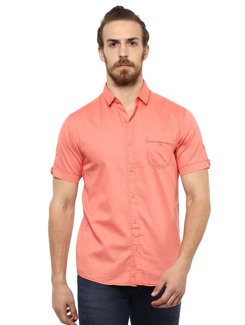 peach solid casual shirt - 15772945 - Zoom Image - 0