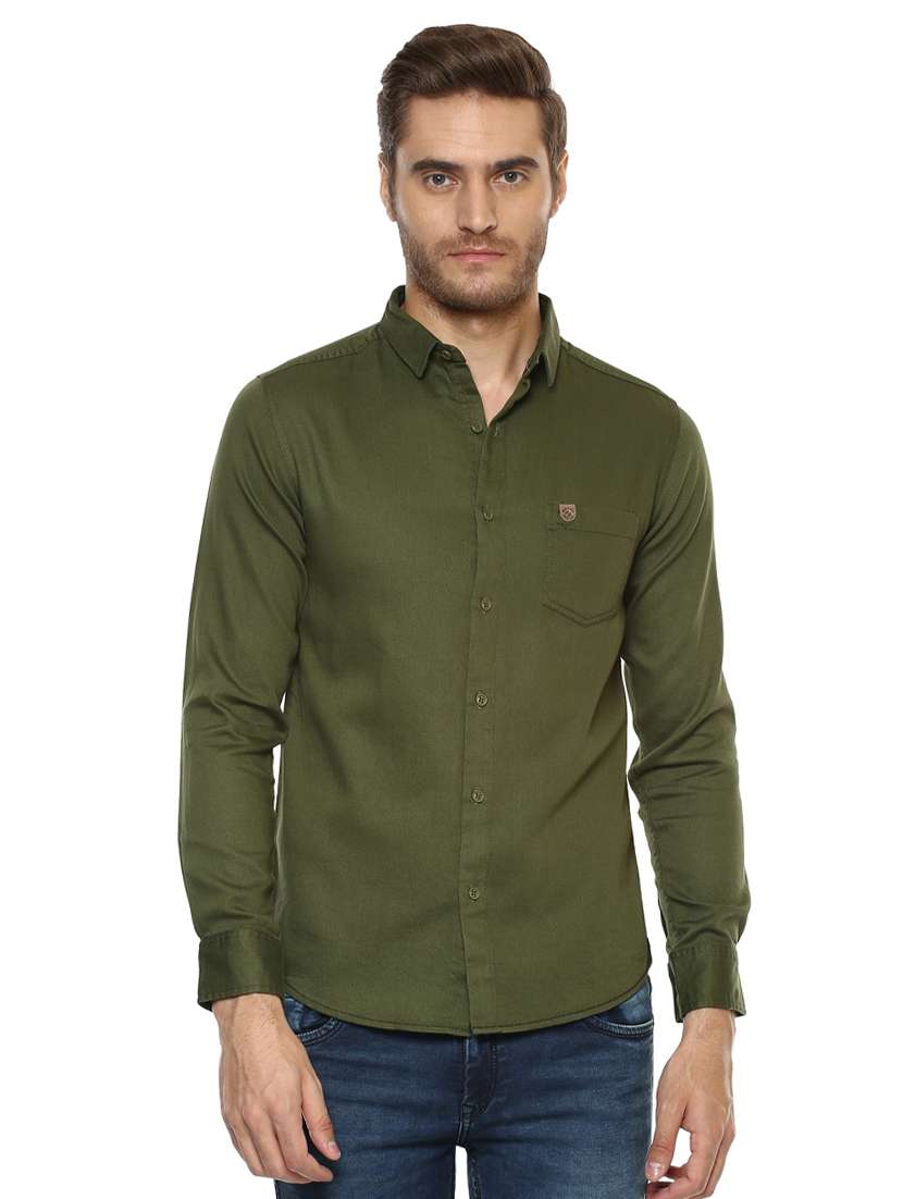 green solid casual shirt - 15772954 -  Zoom Image - 0
