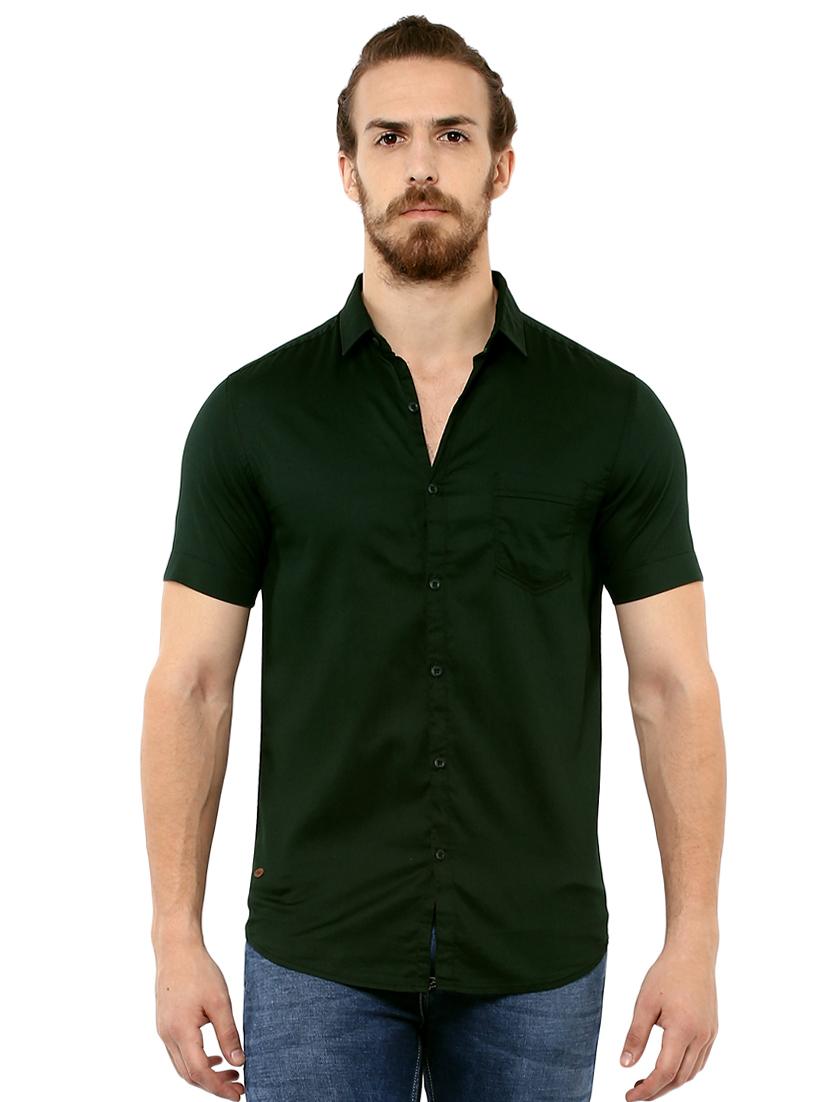 green solid casual shirt - 15772964 -  Zoom Image - 0