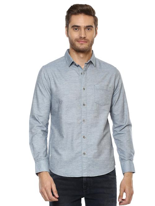 blue solid casual shirt - 15772971 - Standard Image - 0