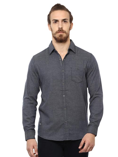 blue solid casual shirt - 15772973 - Standard Image - 0