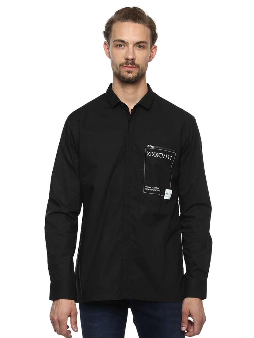 Buy online Black Solid Casual Shirt from shirts for Men by Mufti