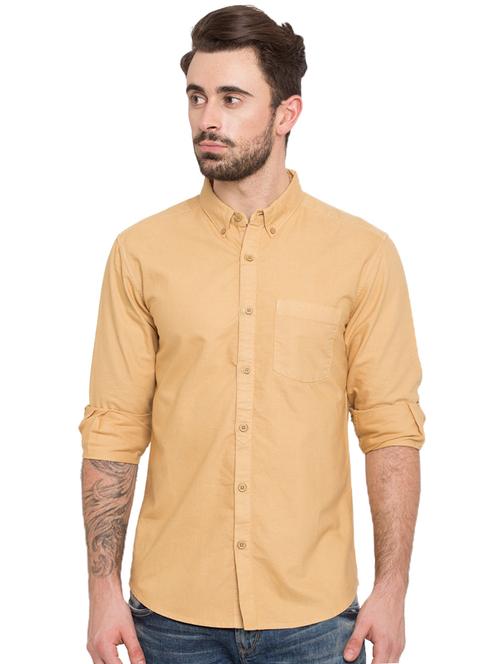 beige solid casual shirt - 15773025 - Standard Image - 0