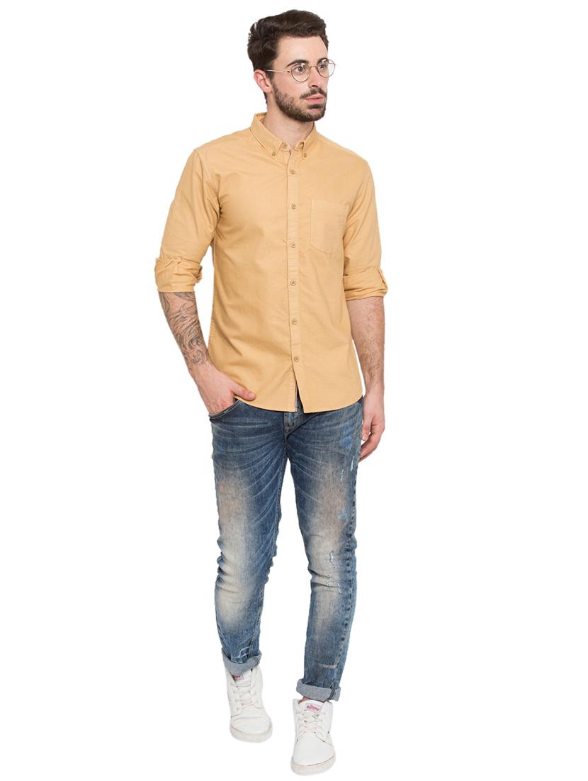 beige solid casual shirt - 15773025 - Standard Image - 3