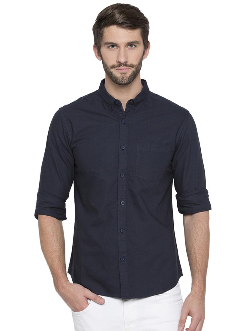 blue solid casual shirt - 15773026 -  Zoom Image - 0