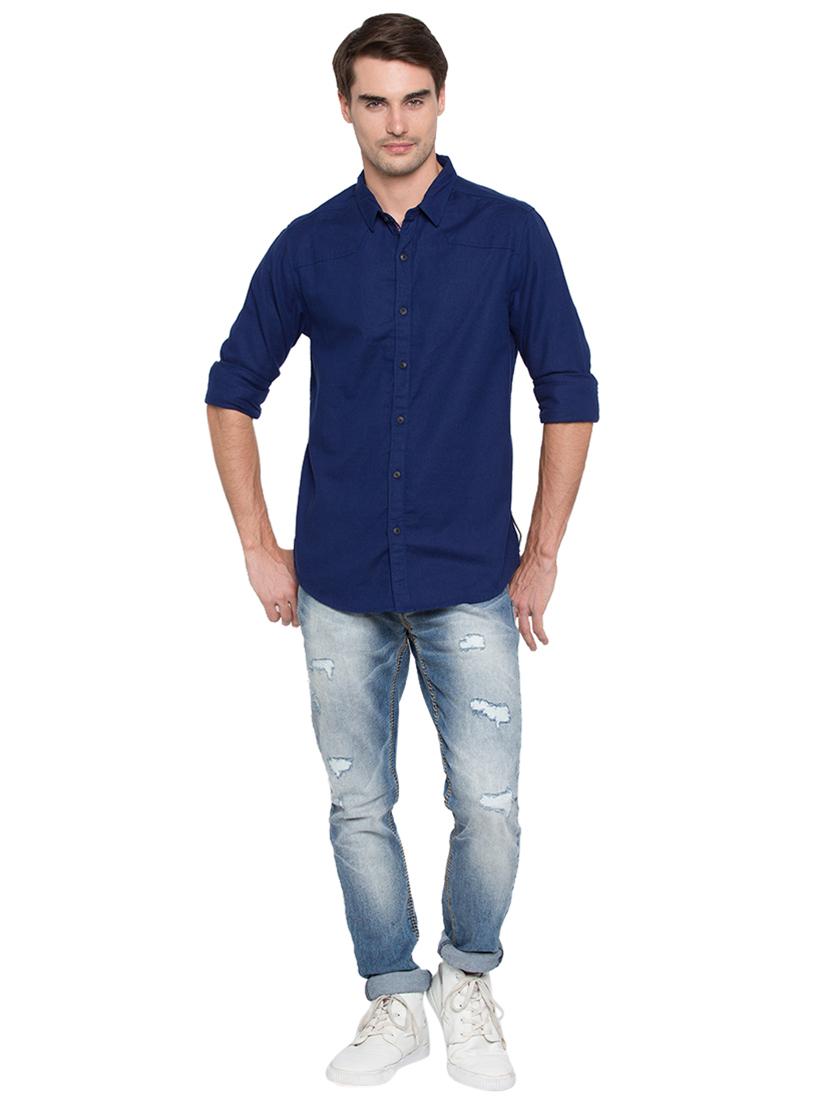 blue solid casual shirt - 15773045 - Standard Image - 3