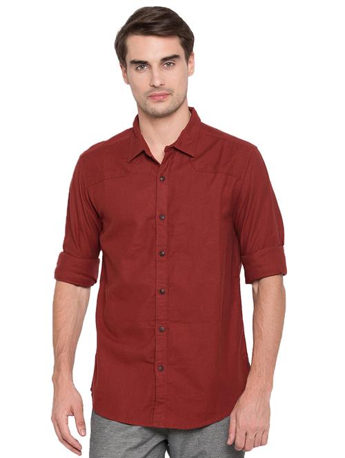 maroon solid casual shirt - 15773046 -  Standard Image - 0