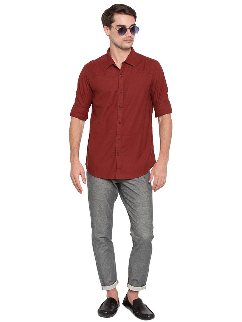maroon solid casual shirt - 15773046 - Standard Image - 3