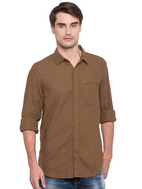 brown solid casual shirt - 15773048 - Standard Image - 0
