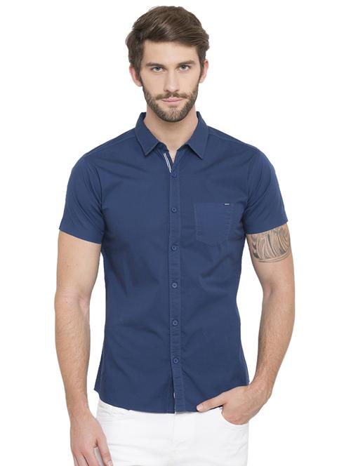 blue solid casual shirt - 15773059 - Standard Image - 0