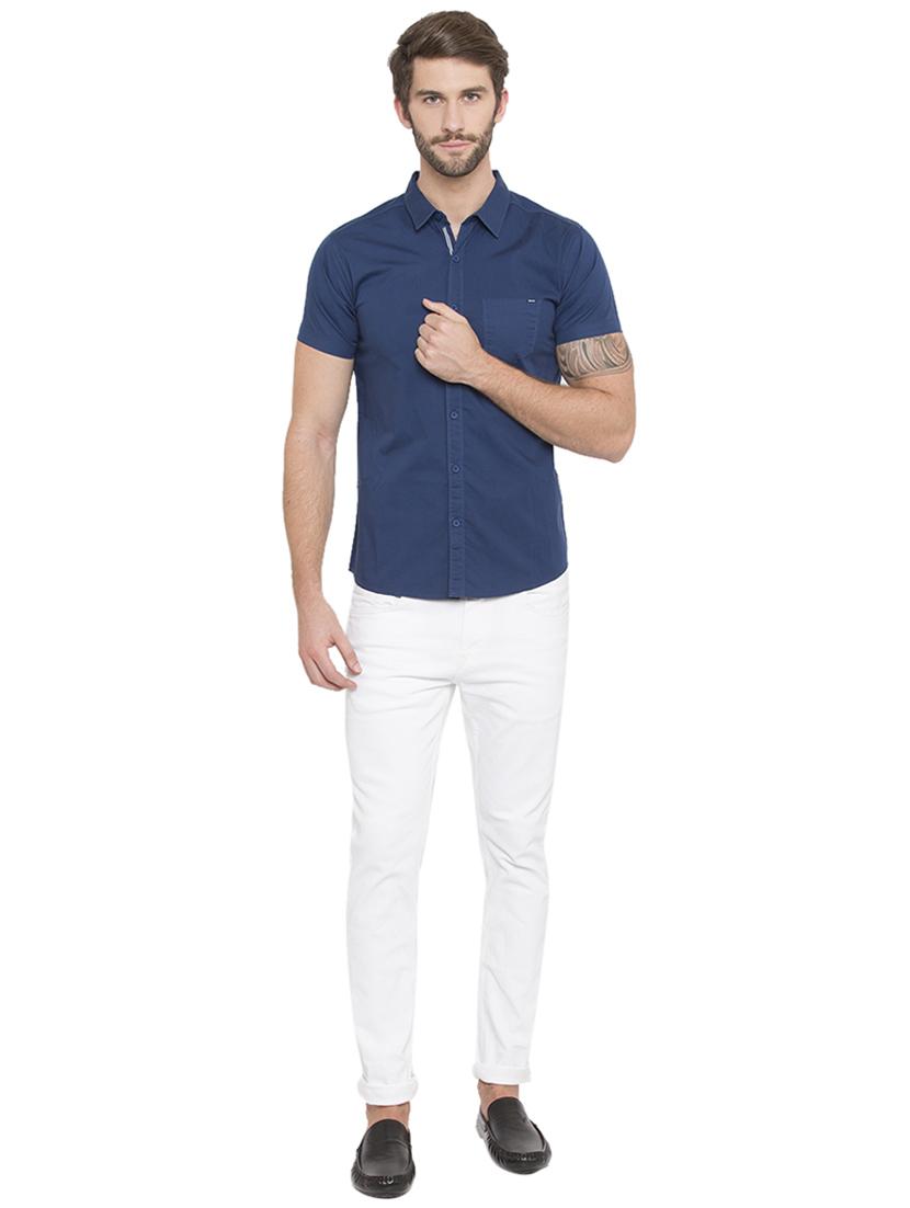 blue solid casual shirt - 15773059 - Standard Image - 3