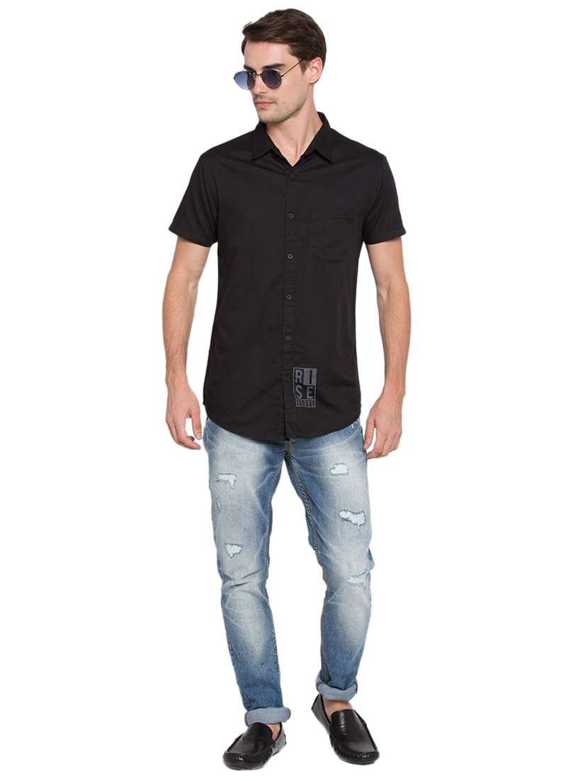 black solid casual shirt - 15773063 -  Standard Image - 3