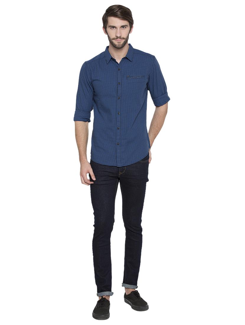blue checkered casual shirt - 15773105 - Standard Image - 3