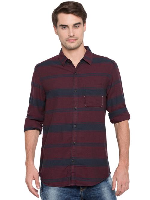 maroon striped casual shirt - 15773145 - Standard Image - 0