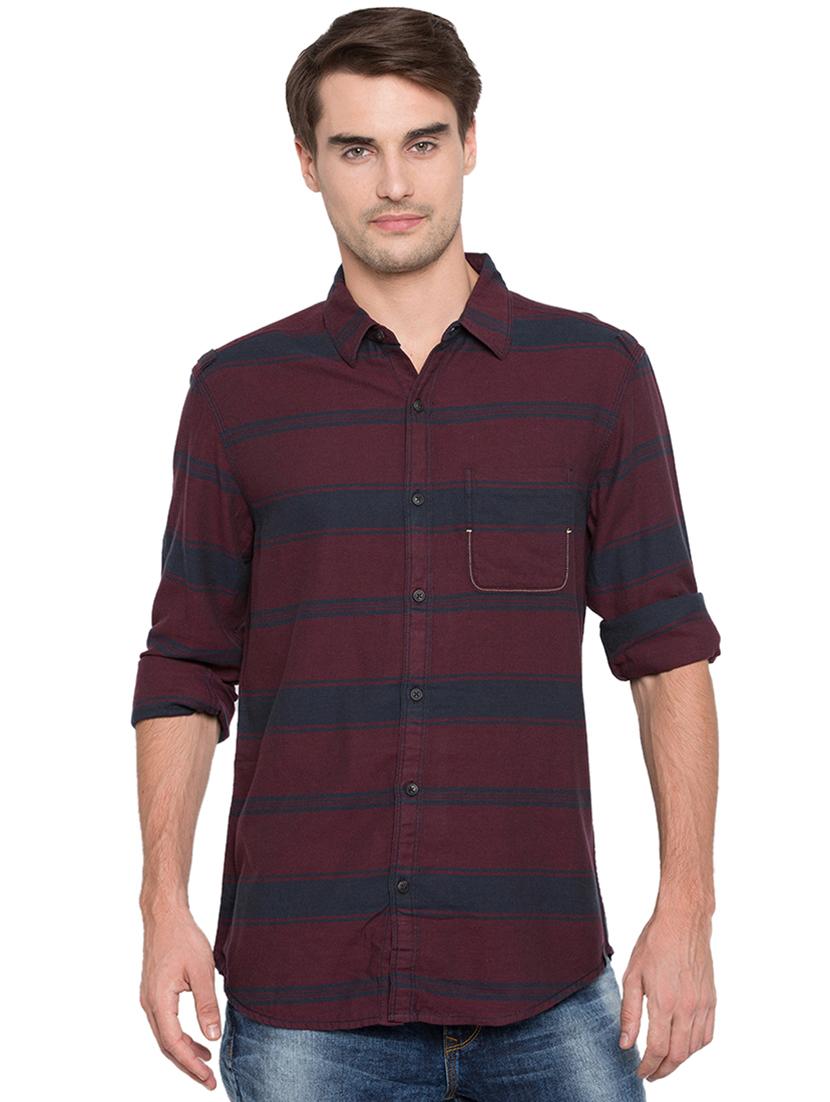 maroon striped casual shirt - 15773145 - Zoom Image - 0