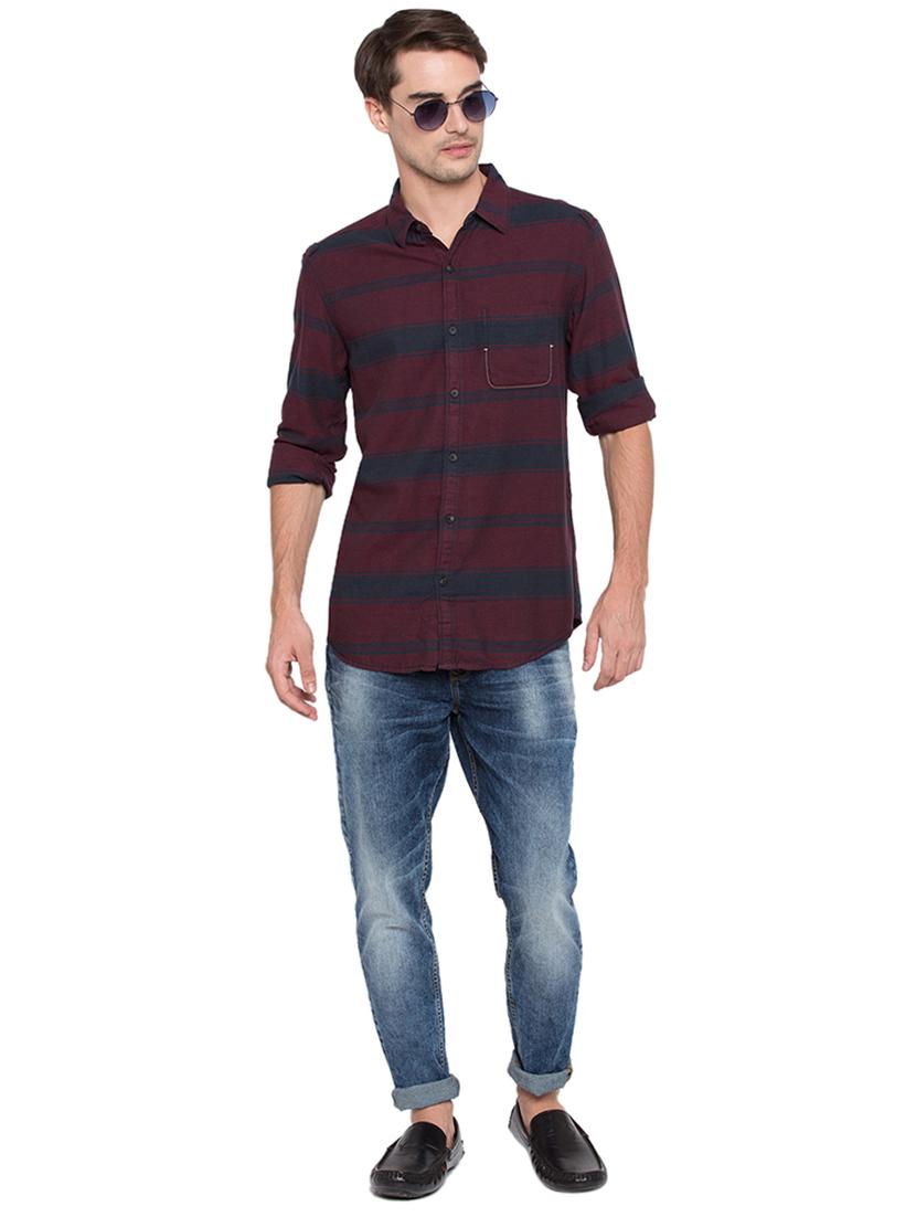 maroon striped casual shirt - 15773145 - Standard Image - 3
