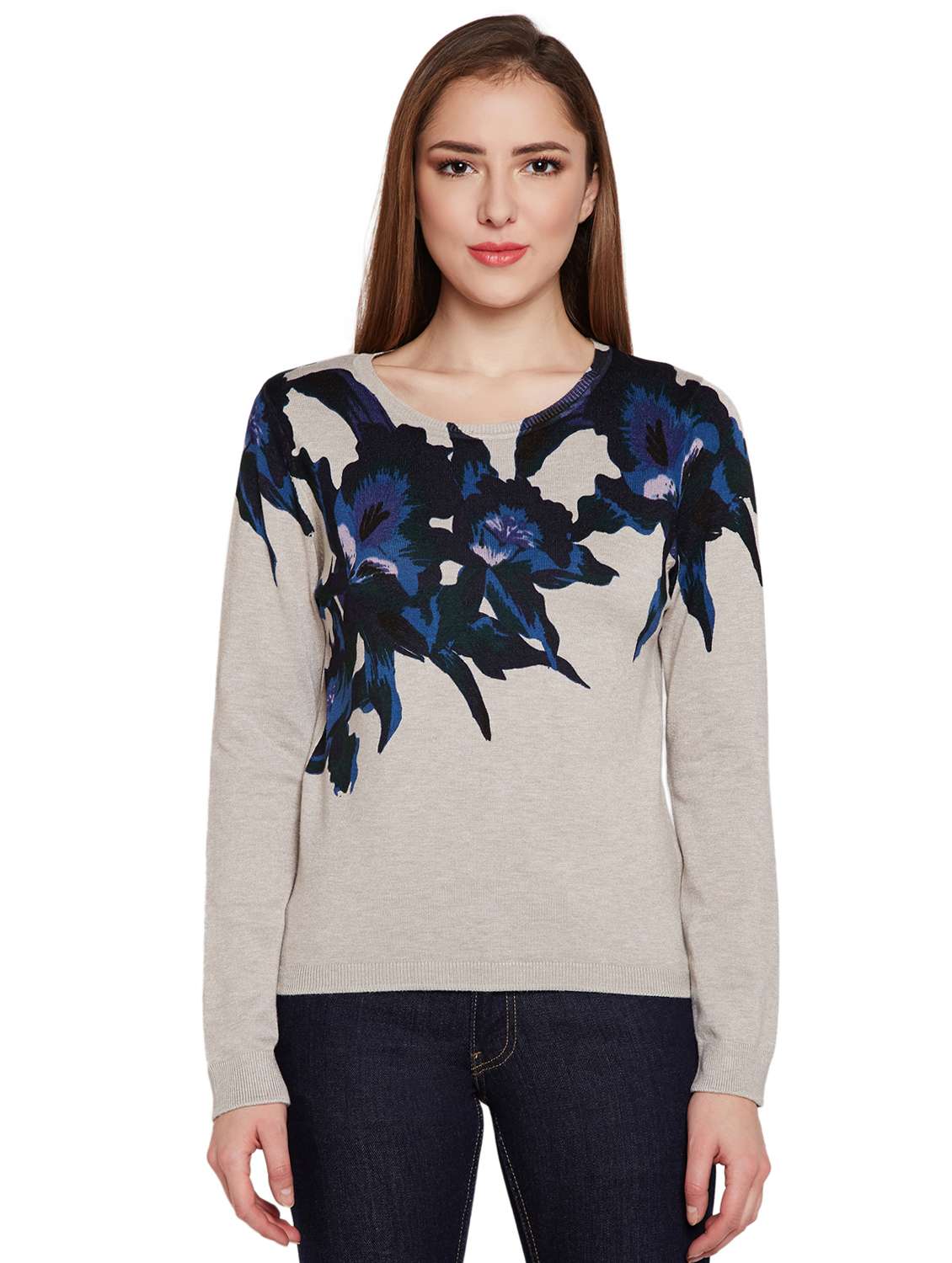 ribbed edge floral pullover