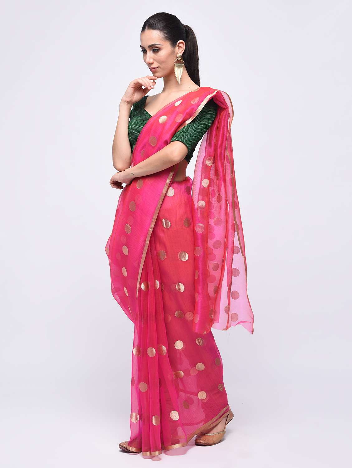 polka dot zari work saree with blouse