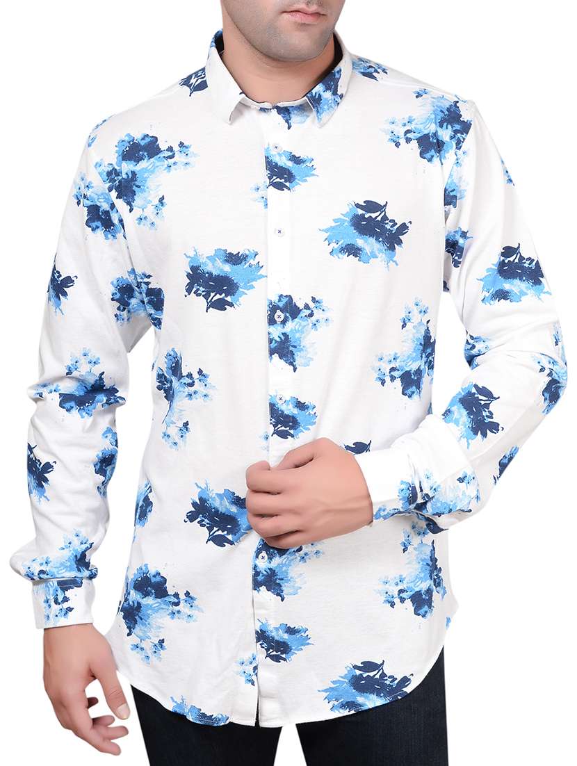 white floral printed casual shirt