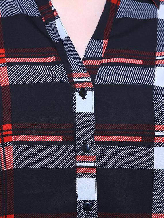 navy checkered roll tab sleeved shirt - 15778799 - Standard Image - 3