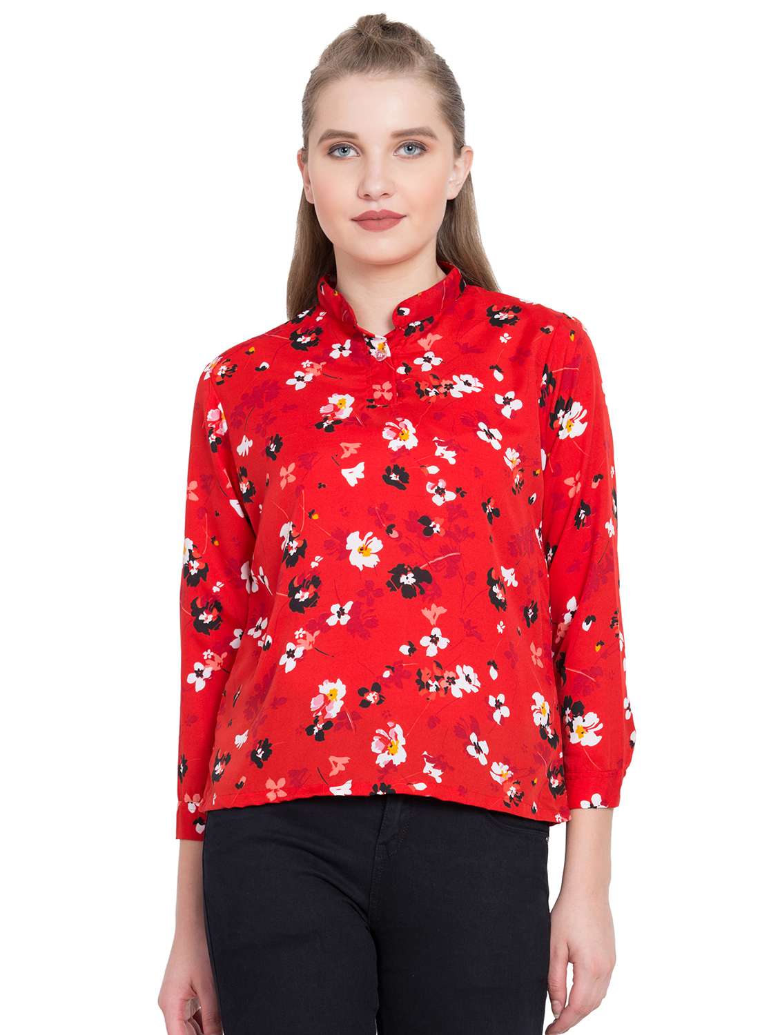 floral mandarin collar top - 15780059 -  Zoom Image - 0