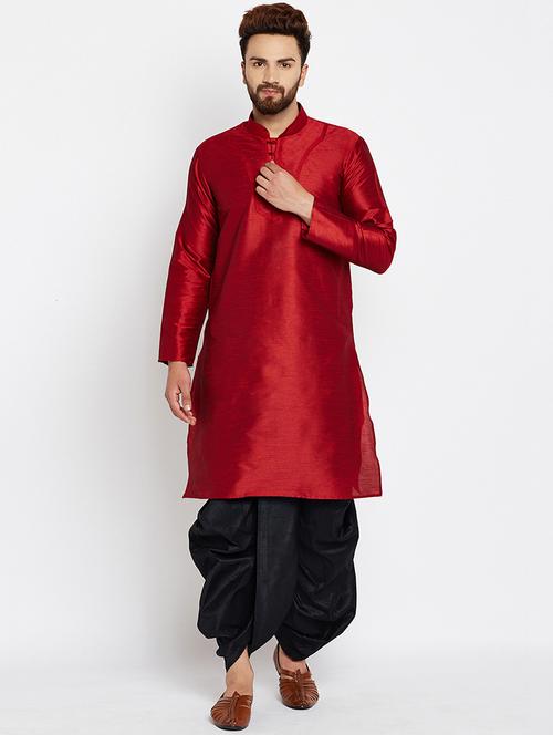 red silk blend dhoti kurta set - 15781713 - Standard Image - 0