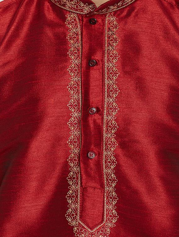 maroon silk blend embroidered dhoti kurta set - 15781717 - Standard Image - 3