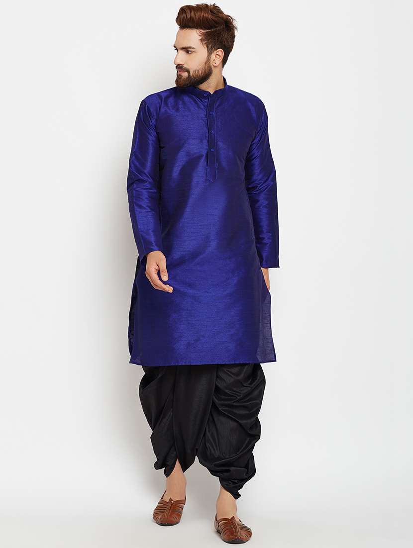 blue silk blend dhoti kurta set