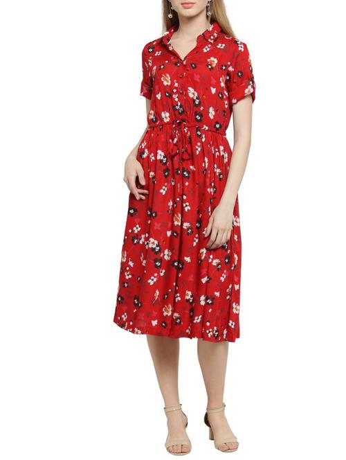 drawstring waist floral dress - 15784852 - Standard Image - 0