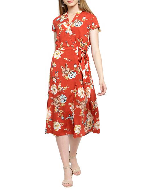 tie up detail floral a-line dress - 15784854 - Standard Image - 0