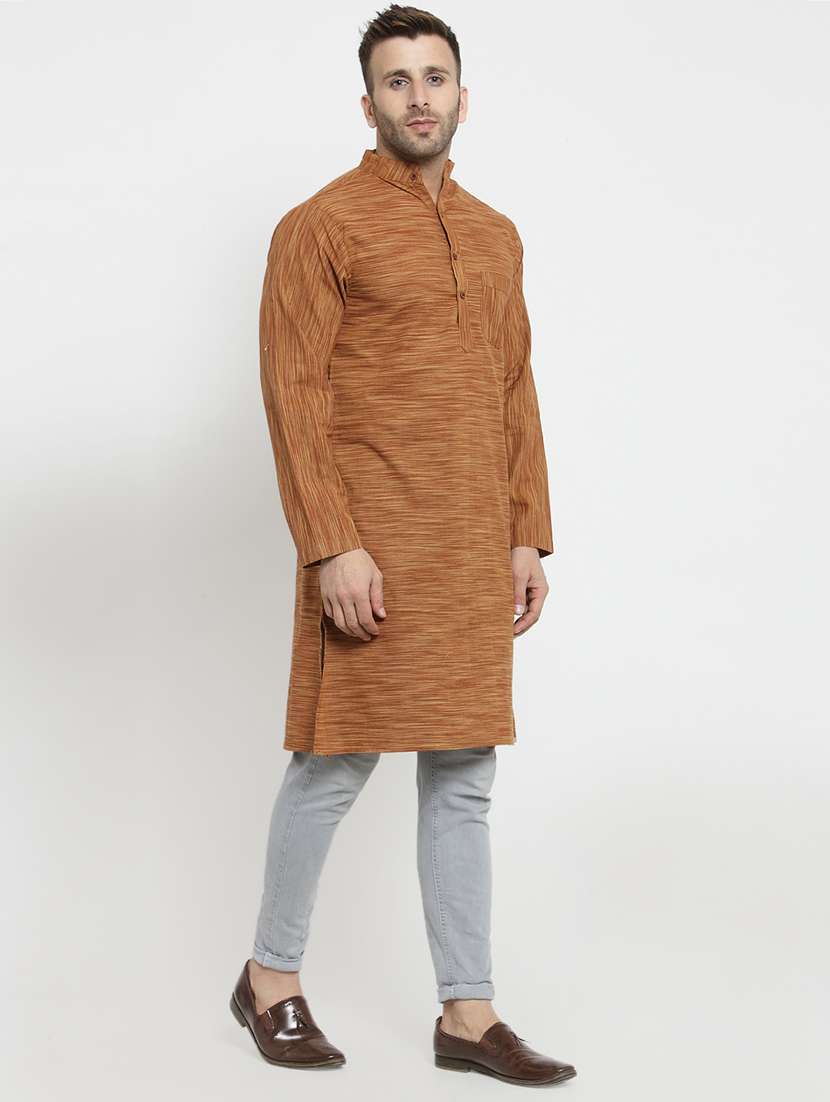 brown cotton long kurta - 15785170 - Standard Image - 3